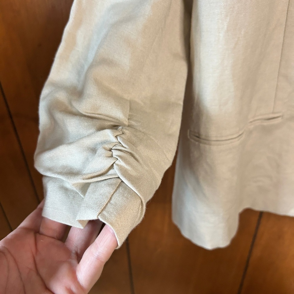 NY Collection Beige Single-Button Linen Blend Blazer Size 14 - Picture 2 of 7